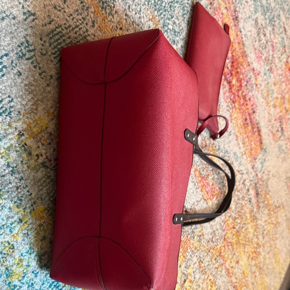 Coach Red Tote, reversible to buffalo plaid and Matching Zip Pouch - Picture 6 of 8